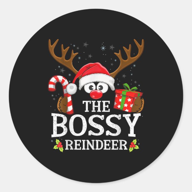 Adesivo Redondo Christmas Matching The Bossy Reindeer Family  (Frente)