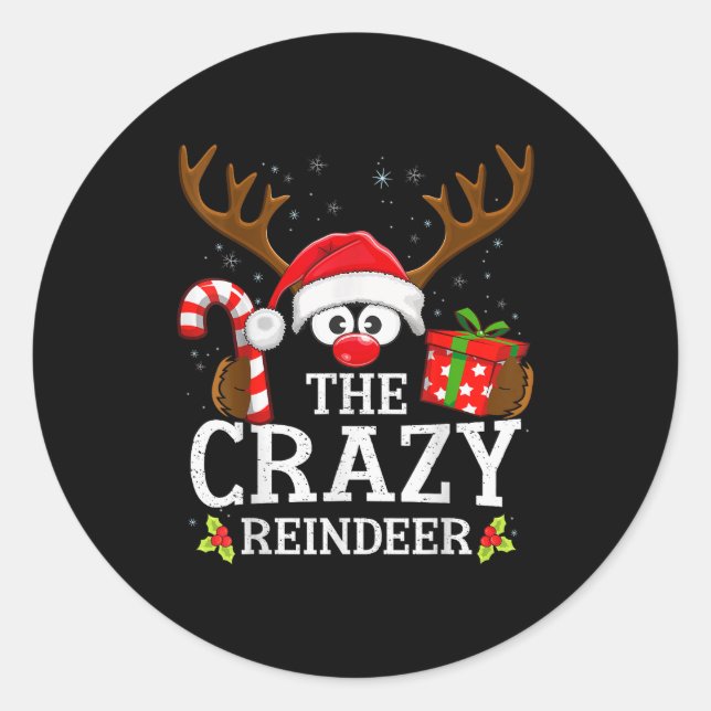 Adesivo Redondo Christmas Matching The Crazy Reindeer Family  (Frente)