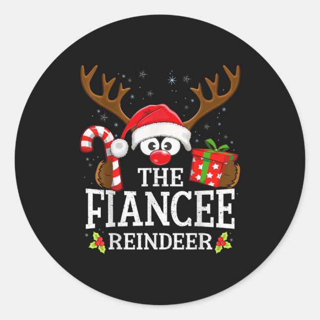 Adesivo Redondo Christmas Matching The Fiancee Reindeer Family  (Frente)