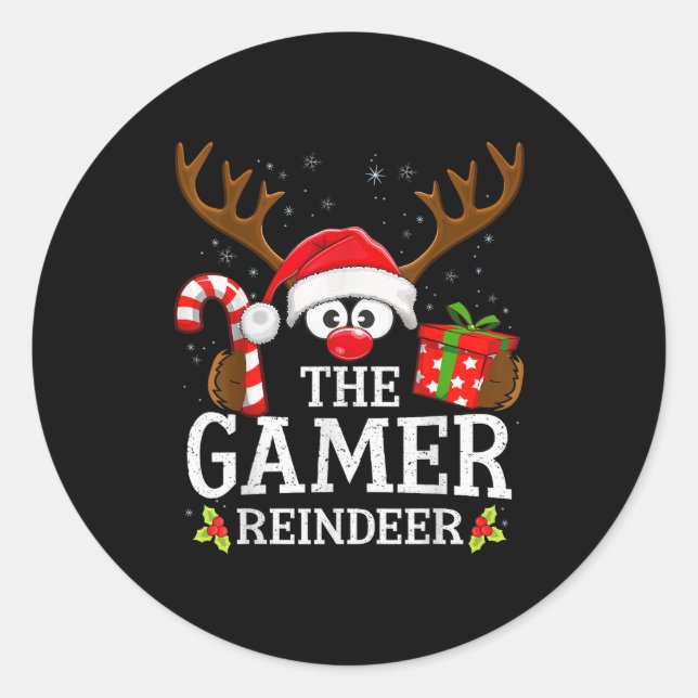 Adesivo Redondo Christmas Matching The Gamer Reindeer Family  (Frente)