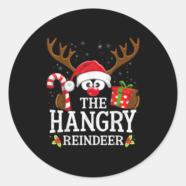 Adesivo Redondo Christmas Matching The Hangry Reindeer Family  (Frente)