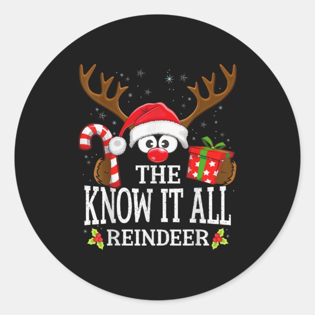 Adesivo Redondo Christmas Matching The Know It All Reindeer Family (Frente)