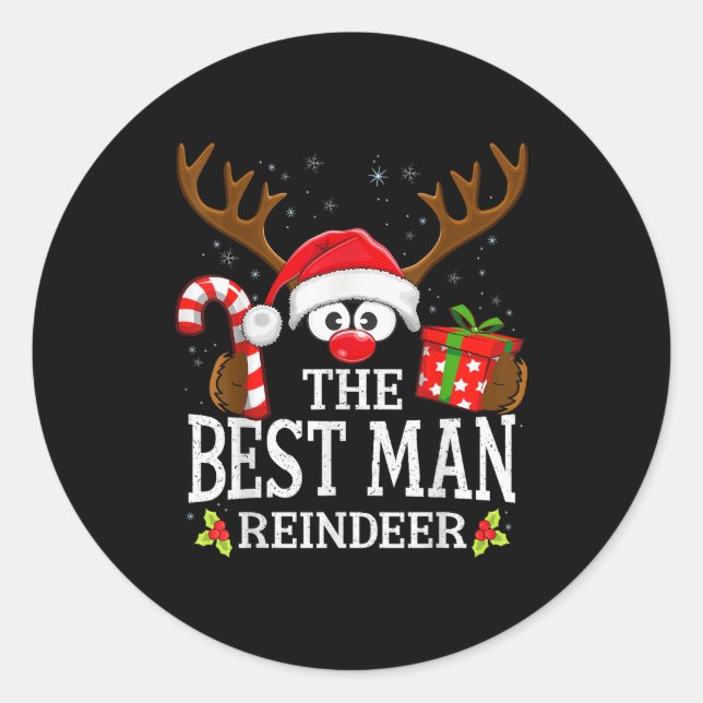 Adesivo Redondo Christmas Matching The Man Reindeer Family  (Frente)