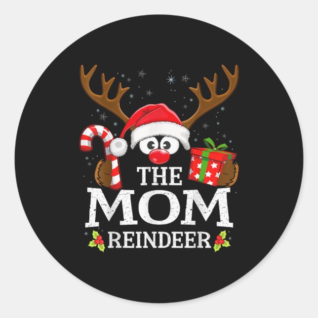 Adesivo Redondo Christmas Matching The Mom Reindeer Family  (Frente)