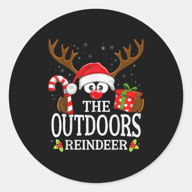 Adesivo Redondo Christmas Matching The Outdoors Reindeer Family  (Frente)