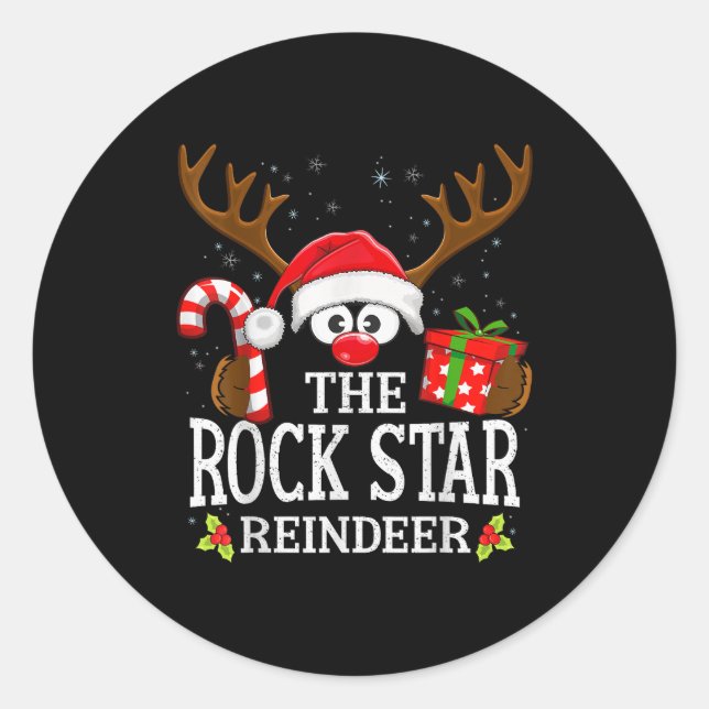Adesivo Redondo Christmas Matching The Rock Star Reindeer Family  (Frente)
