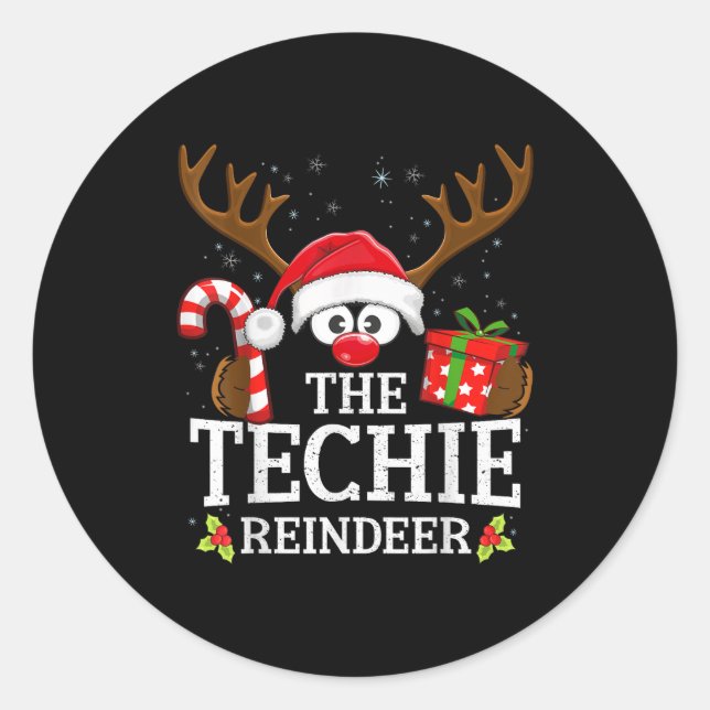 Adesivo Redondo Christmas Matching The Techie Reindeer Family  (Frente)