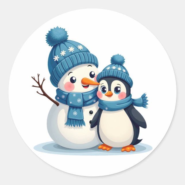 Adesivo Redondo Christmas Merry Christmas For Gift Penguin Snowman (Frente)