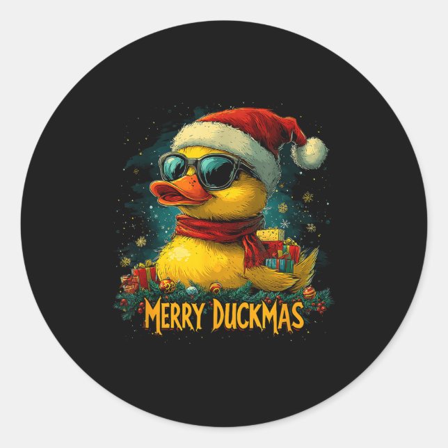 Adesivo Redondo Christmas Merry Duckmas Funny Quackmas Pajama Duck (Frente)