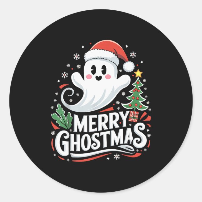 Adesivo Redondo Christmas Merry Ghostmas Santa Srit Xmas Pajamas S (Frente)