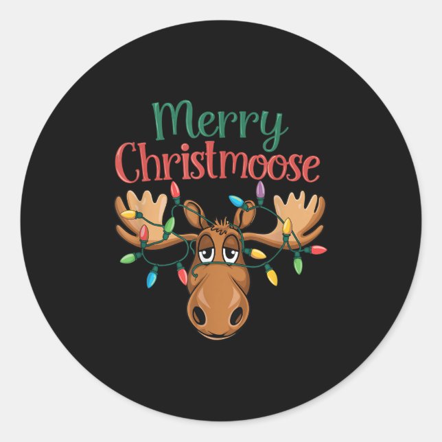 Adesivo Redondo Christmas Moose Merry Christmoose Men Women  (Frente)