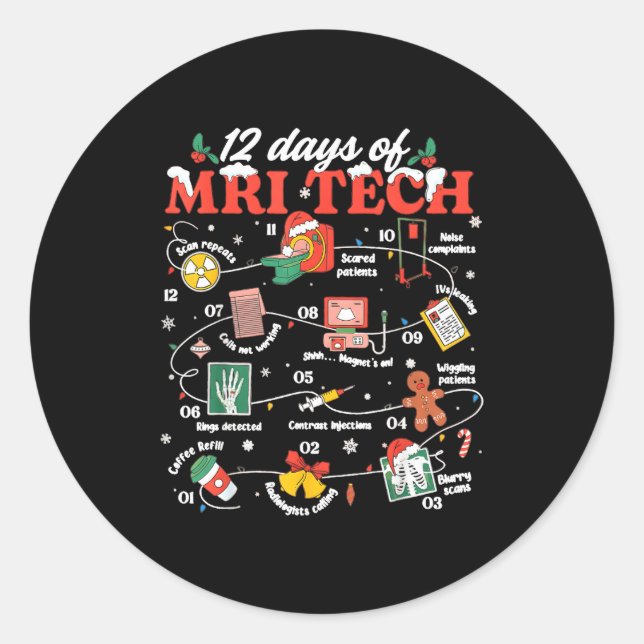 Adesivo Redondo Christmas Mri Tech 12 Days Of Mri Technician New M (Frente)