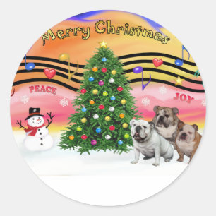 Adesivo Redondo Christmas Music 2 - English Bulldogs (três)