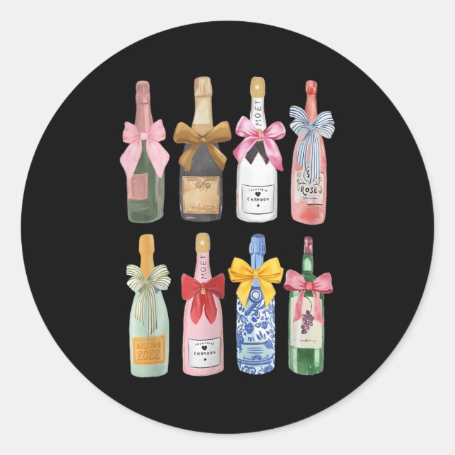 Adesivo Redondo Christmas New Year Champagne Gl Coquette Bot-tle M (Frente)