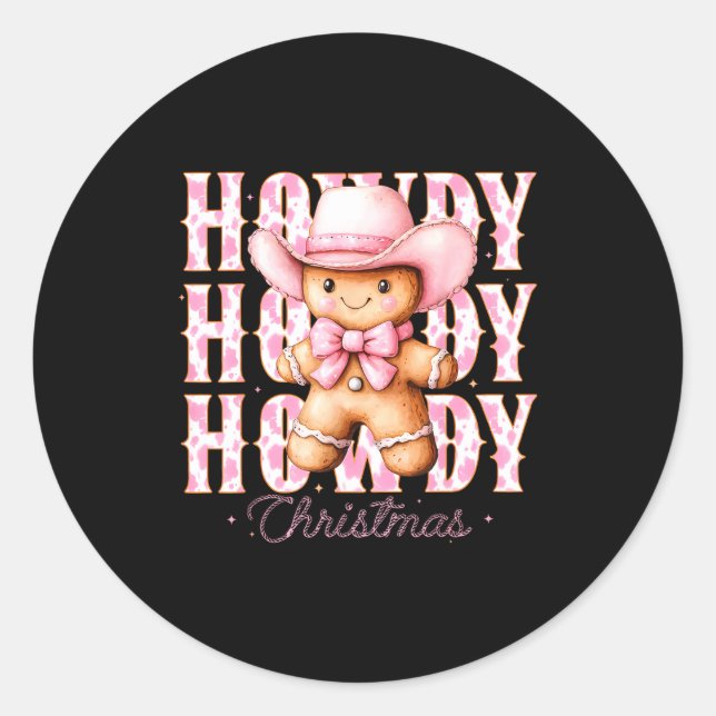 Adesivo Redondo Christmas Nk Gingerbread Cowboy Cowgirl Howdy West (Frente)