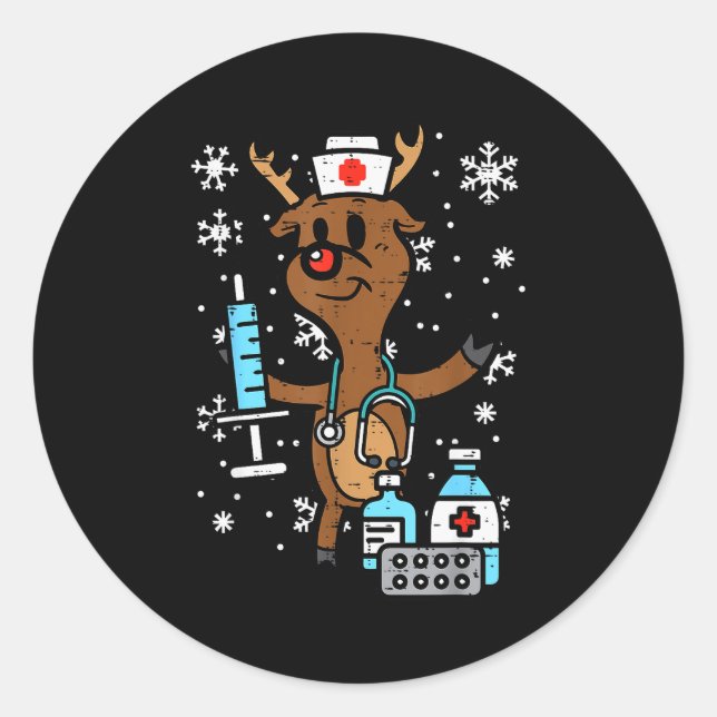 Adesivo Redondo Christmas Nurse Reindeer Funny Xmas Nursing Scrub  (Frente)