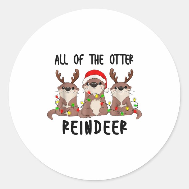 Adesivo Redondo Christmas Otters Cute All Of The Otter Reindeer  (Frente)