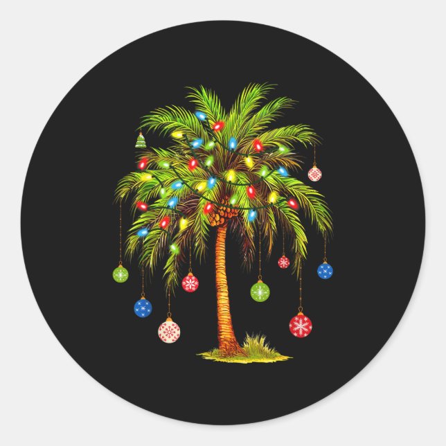 Adesivo Redondo Christmas Palm Tree Light Hawaiian Trocal Xmas  (Frente)