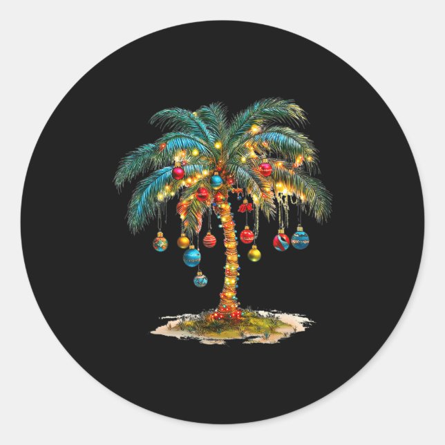 Adesivo Redondo Christmas Palm Tree Women Funny Hawaiian Beach Tro (Frente)