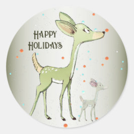 Adesivo Redondo Christmas Party Green Deers Holidays Cute