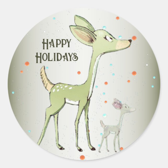 Adesivo Redondo Christmas Party Green Deers Holidays Cute (Frente)