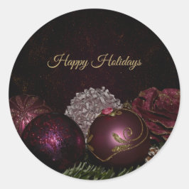 Adesivo Redondo Christmas Party Pink Ornament Green Leaves Black