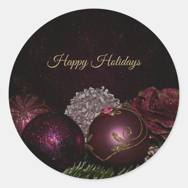 Adesivo Redondo Christmas Party Pink Ornament Green Leaves Black (Frente)
