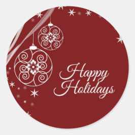 Adesivo Redondo Christmas Party White Ornaments Stars Red Elegant