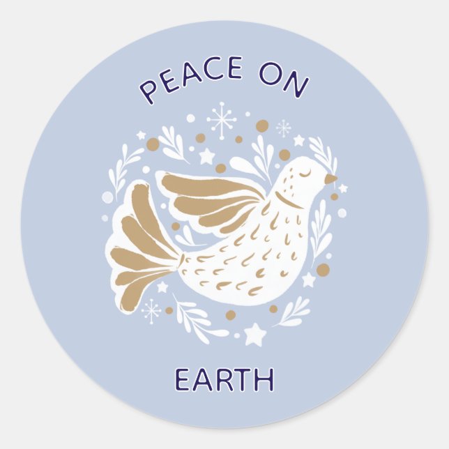 Adesivo Redondo Christmas Peace on Earth Dove Sticker  (Frente)