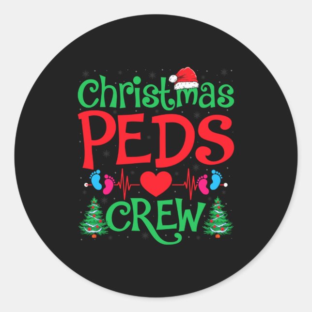 Adesivo Redondo Christmas Peds Crew Santa Hat Xmas Tree Pediatric  (Frente)