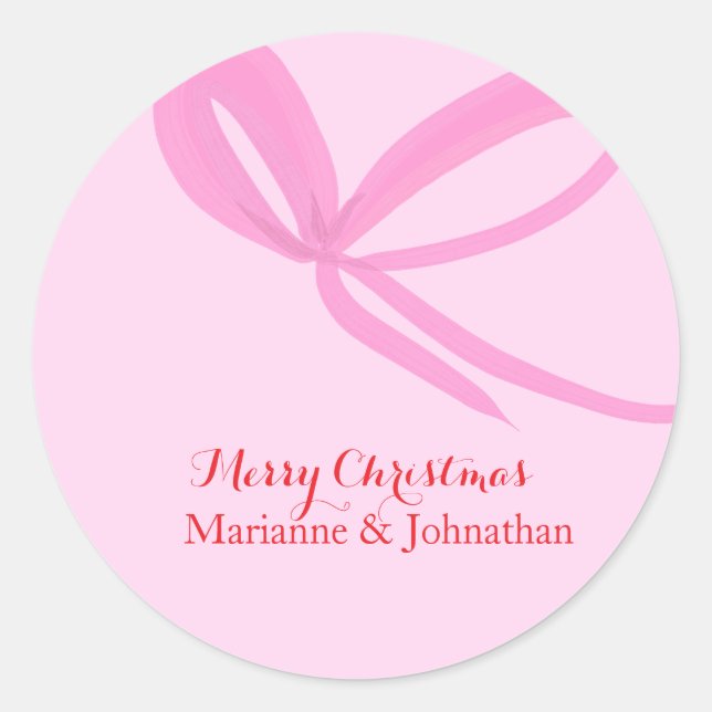 Adesivo Redondo Christmas Pink Bows Hand Drawn (Frente)
