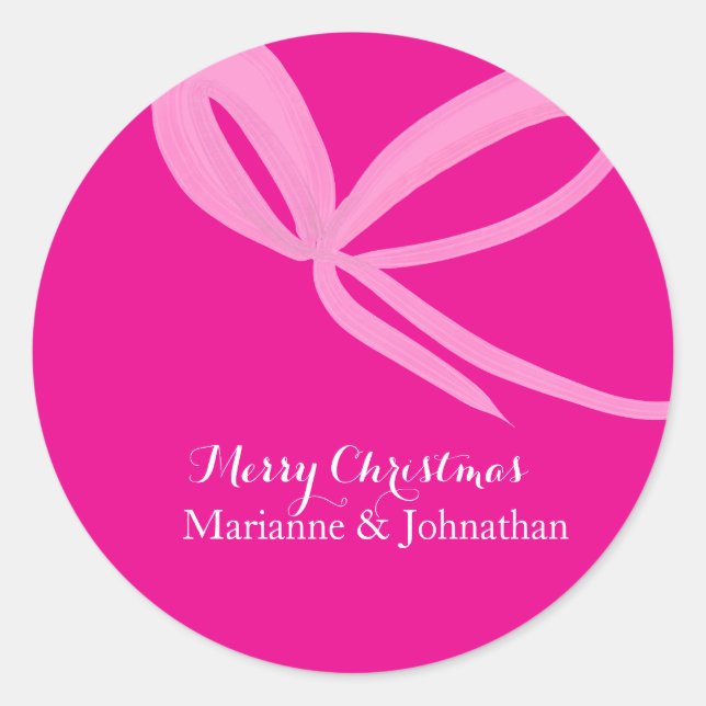 Adesivo Redondo Christmas Pink Bright Bows Hand Drawn (Frente)