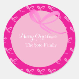 Adesivo Redondo Christmas Pink Muted Bright Bows Hand Drawn