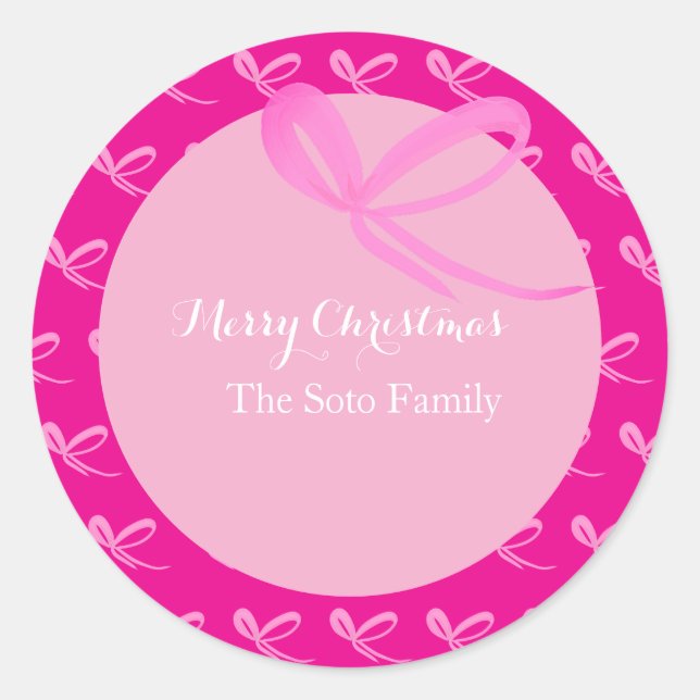Adesivo Redondo Christmas Pink Muted Bright Bows Hand Drawn (Frente)