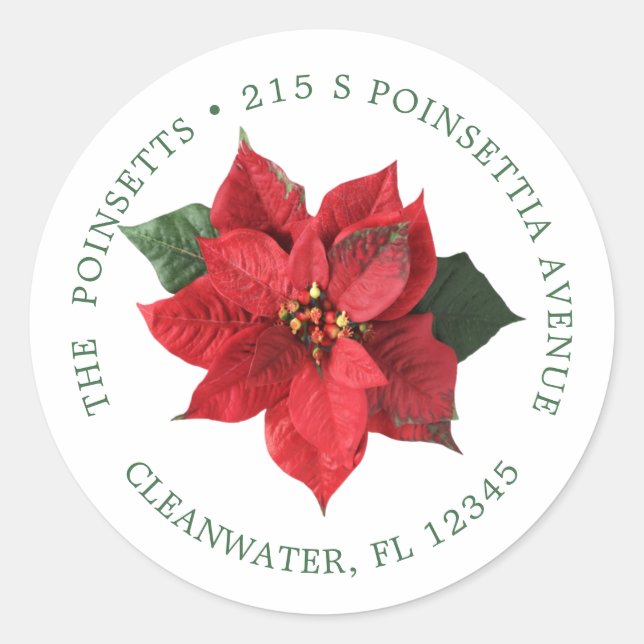Adesivo Redondo Christmas Poinsettia return address label (Frente)