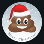 Adesivo Redondo christmas poo emoji com chapéu de santa<br><div class="desc">Feliz Natal / Papais noeis poo emoji Natal emoji com chapéu vermelho de Papai Noel no fundo da neve design de Natal.</div>