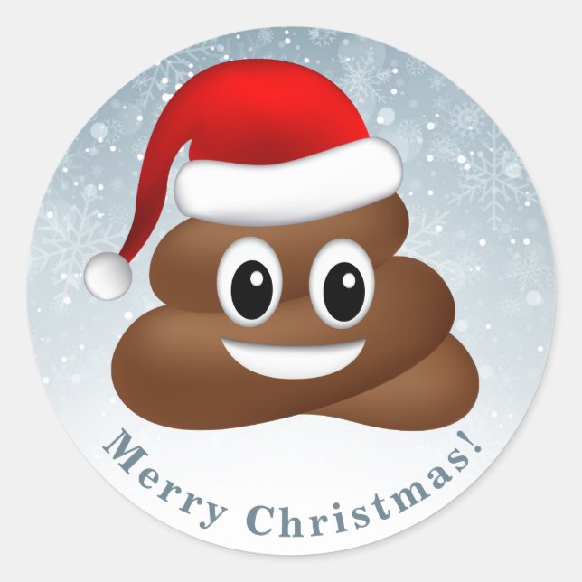 Adesivo Redondo christmas poo emoji com chapéu de santa (Frente)