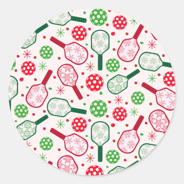 Adesivo Redondo Christmas Red and Green Pickleball Paddles  (Frente)