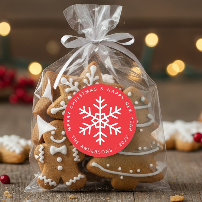 Adesivo Redondo Christmas Red and White Snowflake Winter Holidays (Criador carregado)