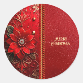 Adesivo Redondo Christmas Red Flower Holiday Sticker