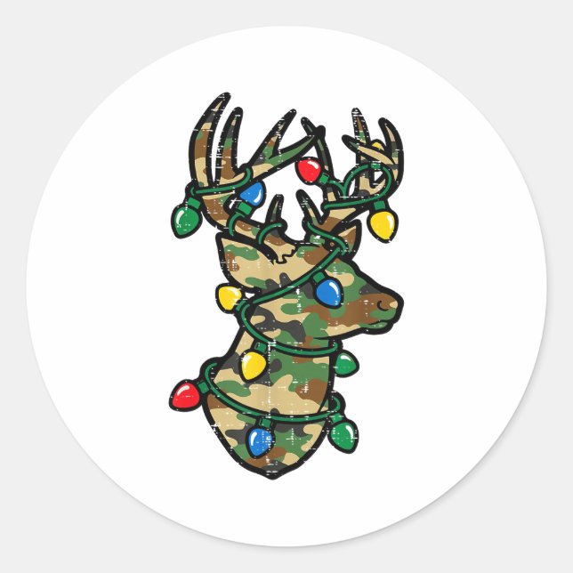 Adesivo Redondo Christmas Reindeer Silhouette Camo Xmas Lights Men (Frente)