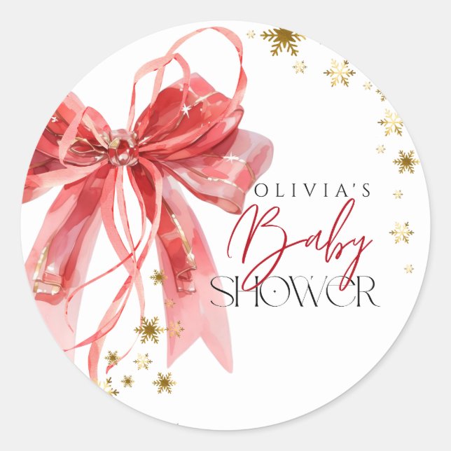Adesivo Redondo Christmas Santa Baby Red and Gold Baby Shower (Frente)