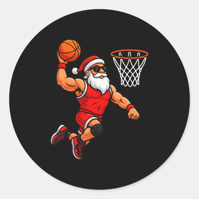 Adesivo Redondo Christmas Santa Basketball Player Dunking Basketba (Frente)