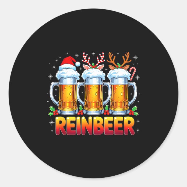 Adesivo Redondo Christmas Santa Beer Lovers Funny Drinking Trend N (Frente)