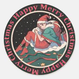Adesivo Redondo Christmas Santa Girl