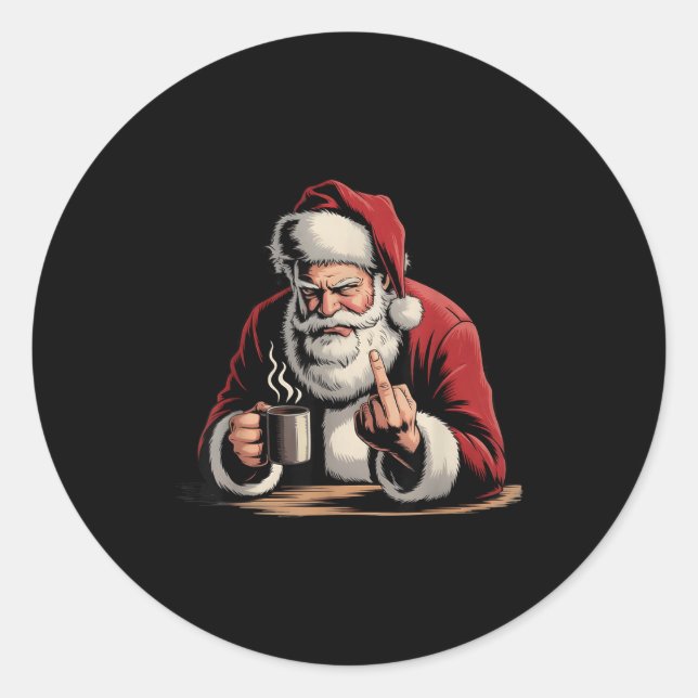 Adesivo Redondo Christmas Santa Middle Finger Sarcastic Xmas Funny (Frente)