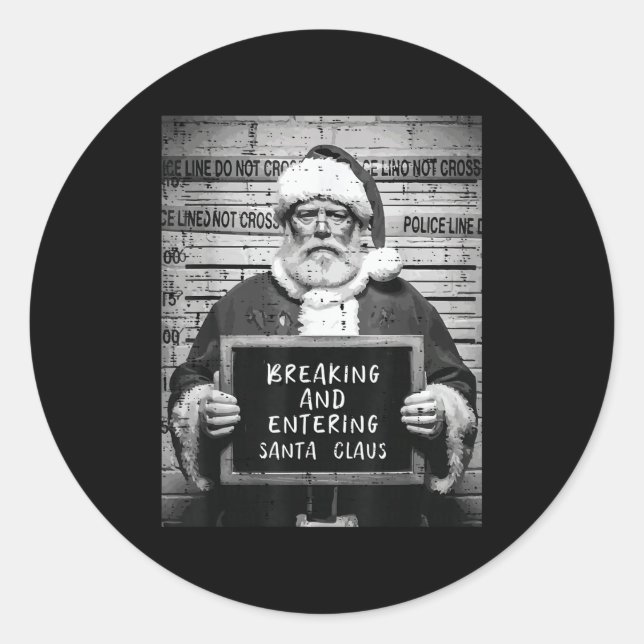 Adesivo Redondo Christmas Santa Mugshot Breaking Entering Xmas Men (Frente)