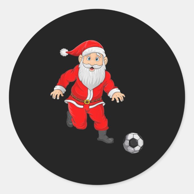 Adesivo Redondo Christmas Santa Playing Soccer Football Xmas Srts  (Frente)