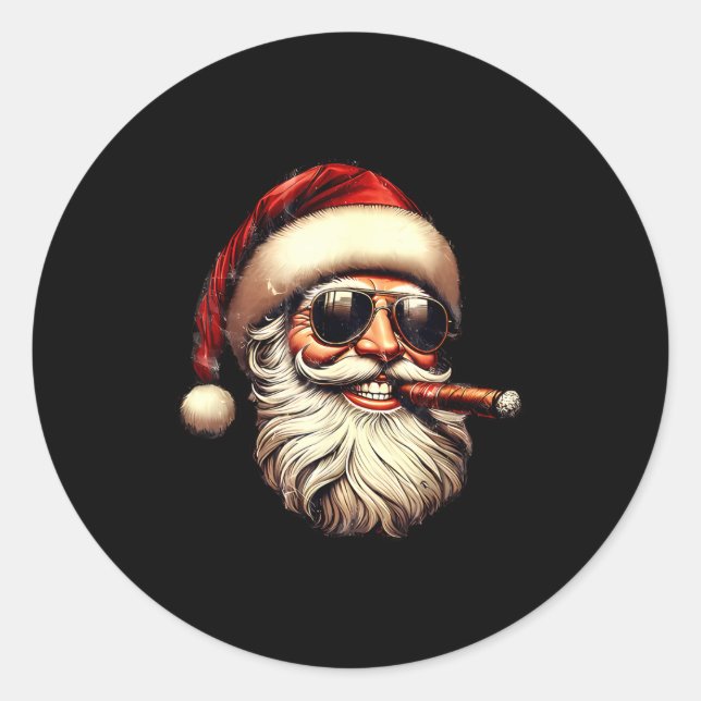 Adesivo Redondo Christmas Santa Smoking Cigar With Sungl Cigar Smo (Frente)