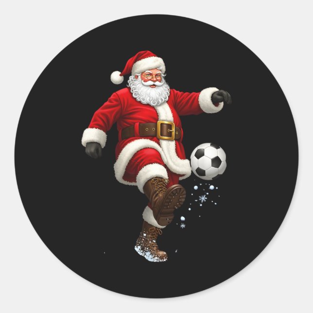 Adesivo Redondo Christmas Santa Soccer Player Football Festive Mer (Frente)